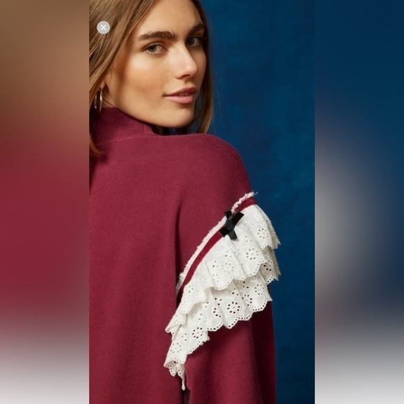 NWT BDG Urban Outfitters Emory Ruffle Mockneck Pullover Sweatshirt with Lace - Picture 2 of 13